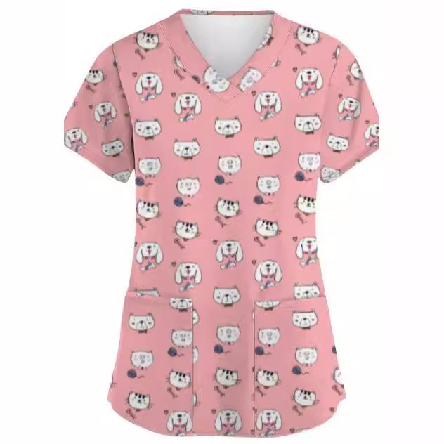 Summer Casual New Women's V-neck Cloth For Nursing Workers Short Sleeve - Image 2