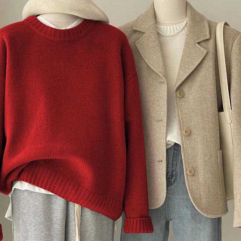 Retro Dark Green Sweater For Women Autumn And Winter Loose - Image 9