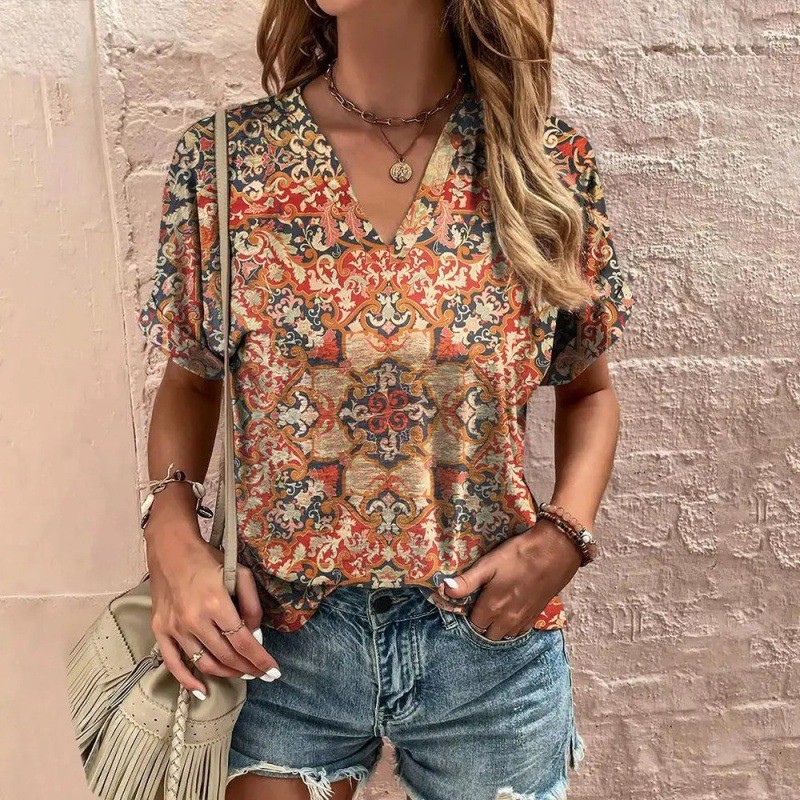 Casual Short Sleeve Pattern Print Loose Fashion Comfortable T-shirt - Image 5