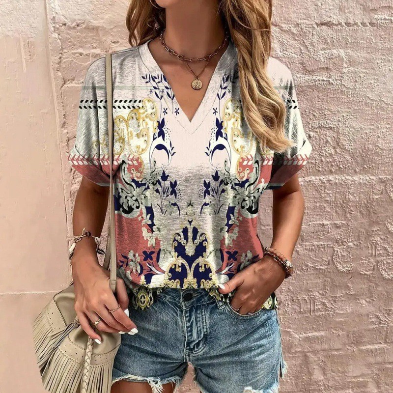 Casual Short Sleeve Pattern Print Loose Fashion Comfortable T-shirt - Image 4