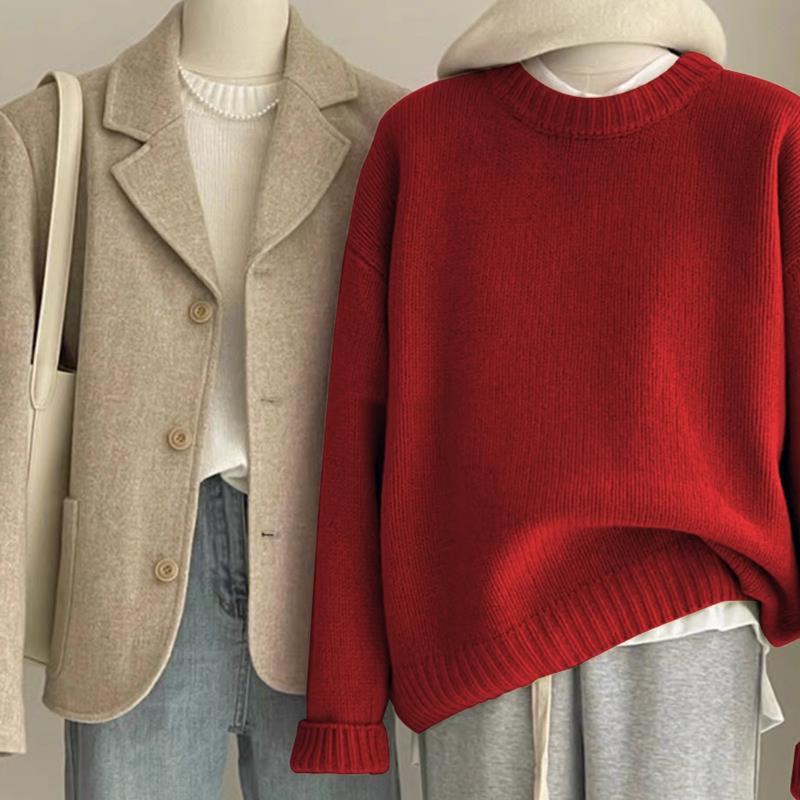 Retro Dark Green Sweater For Women Autumn And Winter Loose - Image 3