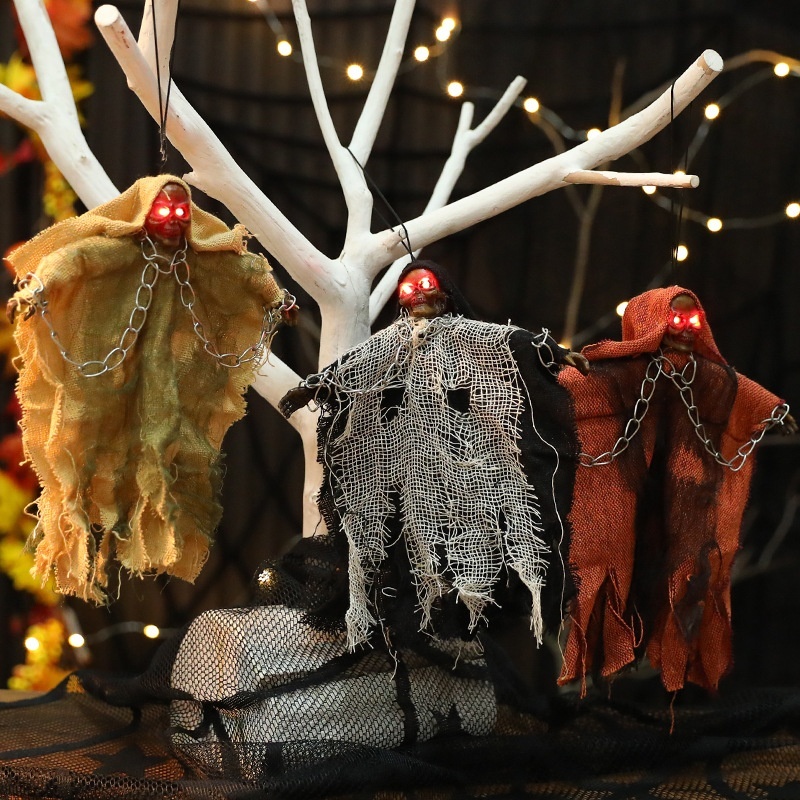 Halloween Hanging Ghost Iron Chain Glowing Skull Decorative Ornaments