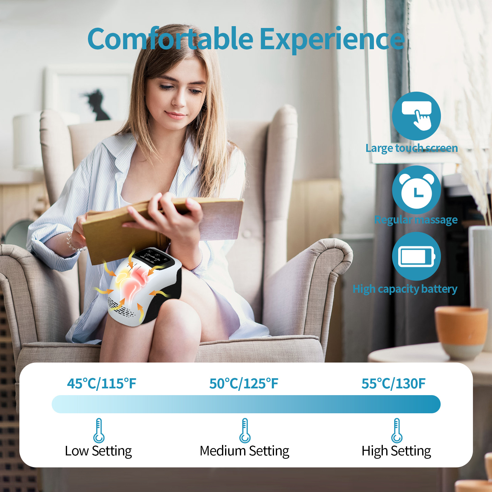 Intelligent Home Use Electric Intelligent Kneading Heating Knee Massager Rechargeable Pain Relief Infrared Laser Vibration Knee Massager - Image 9